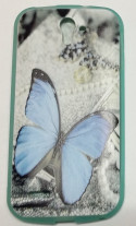 Силиконов гръб ТПУ за ZTE Blade Q сив със синя пеперуда